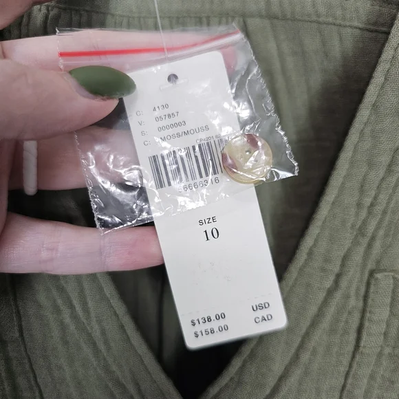 NWT Anthropologie Maeve Katie Gauzy Textured Utility Dress Olive Green 10 - Picture 5 of 9